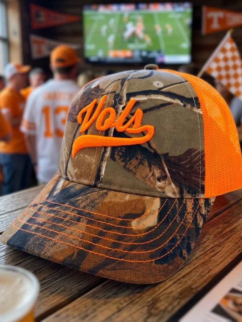 Tennessee Vols Hat Camo Orange Mesh Snapback Cap College Football Script New USA